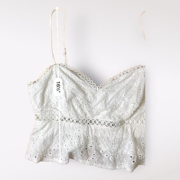 Lulus White Eyelet Lace Spaghetti Strap Crop Top‎ Size M - Picture 5 of 6